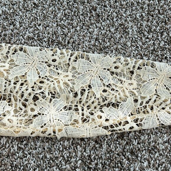 Boho Cream Yellow Fall Crocheted Lace Turtleneck Sweater medium - Picture 10 of 13